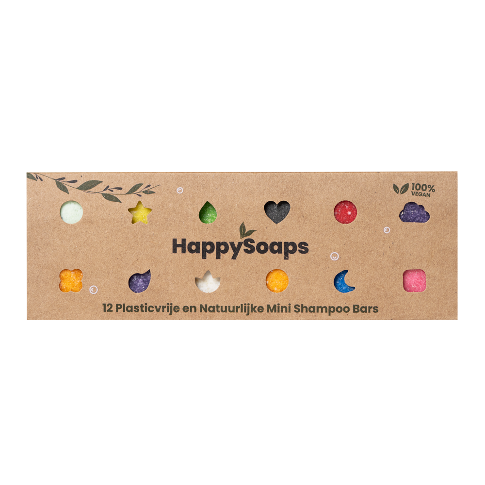 Prepacked Sleeve met 12 Mini Shampoo Bars HappySoaps Partners (NL)